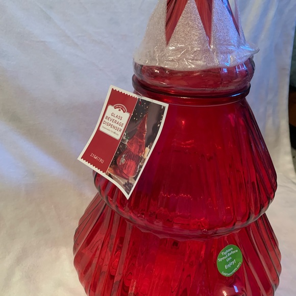 Holiday Time Kitchen Red Glass Christmas Tree Drink Dispenser